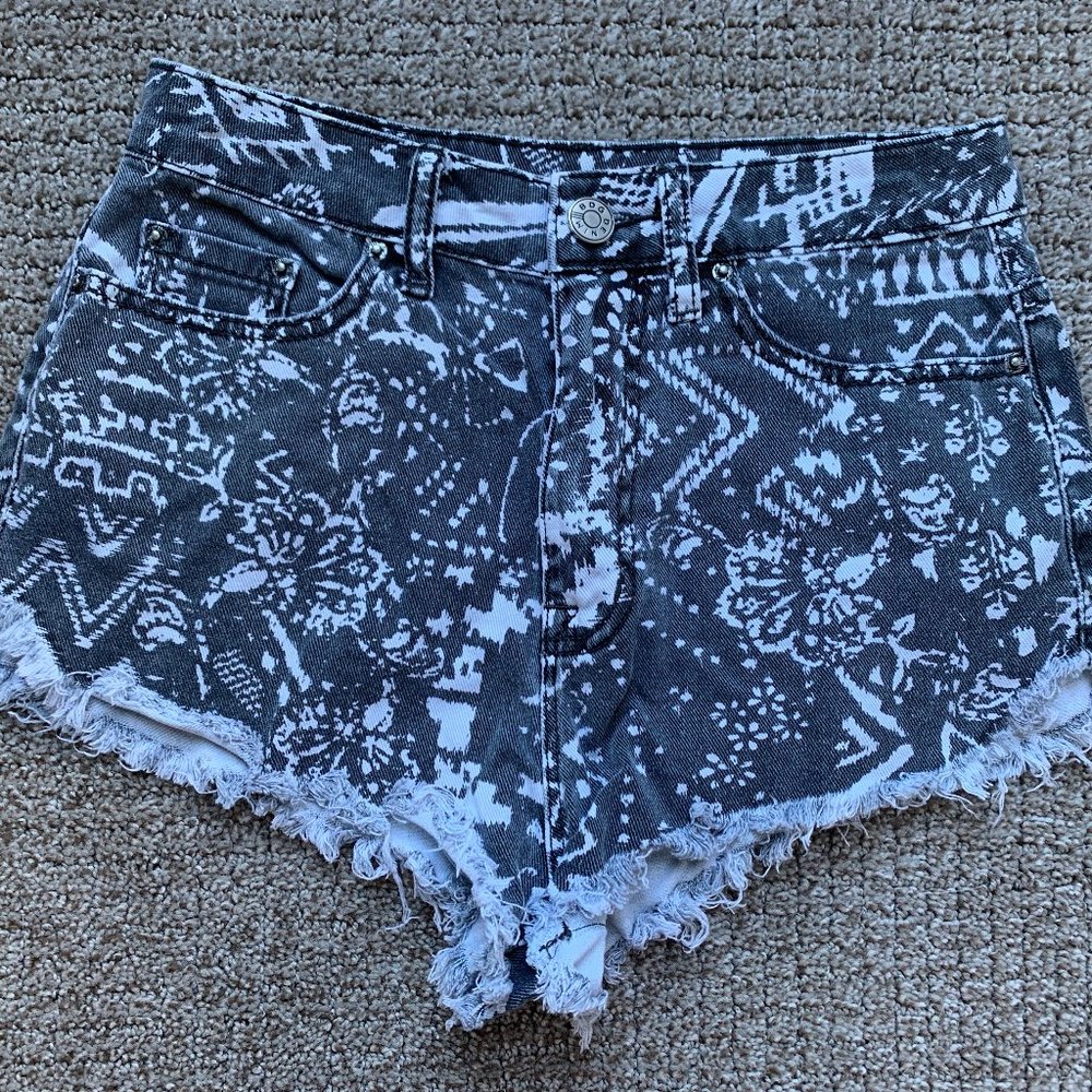 BDG Super Hi Rise Dolphin Black Print Jean Shorts